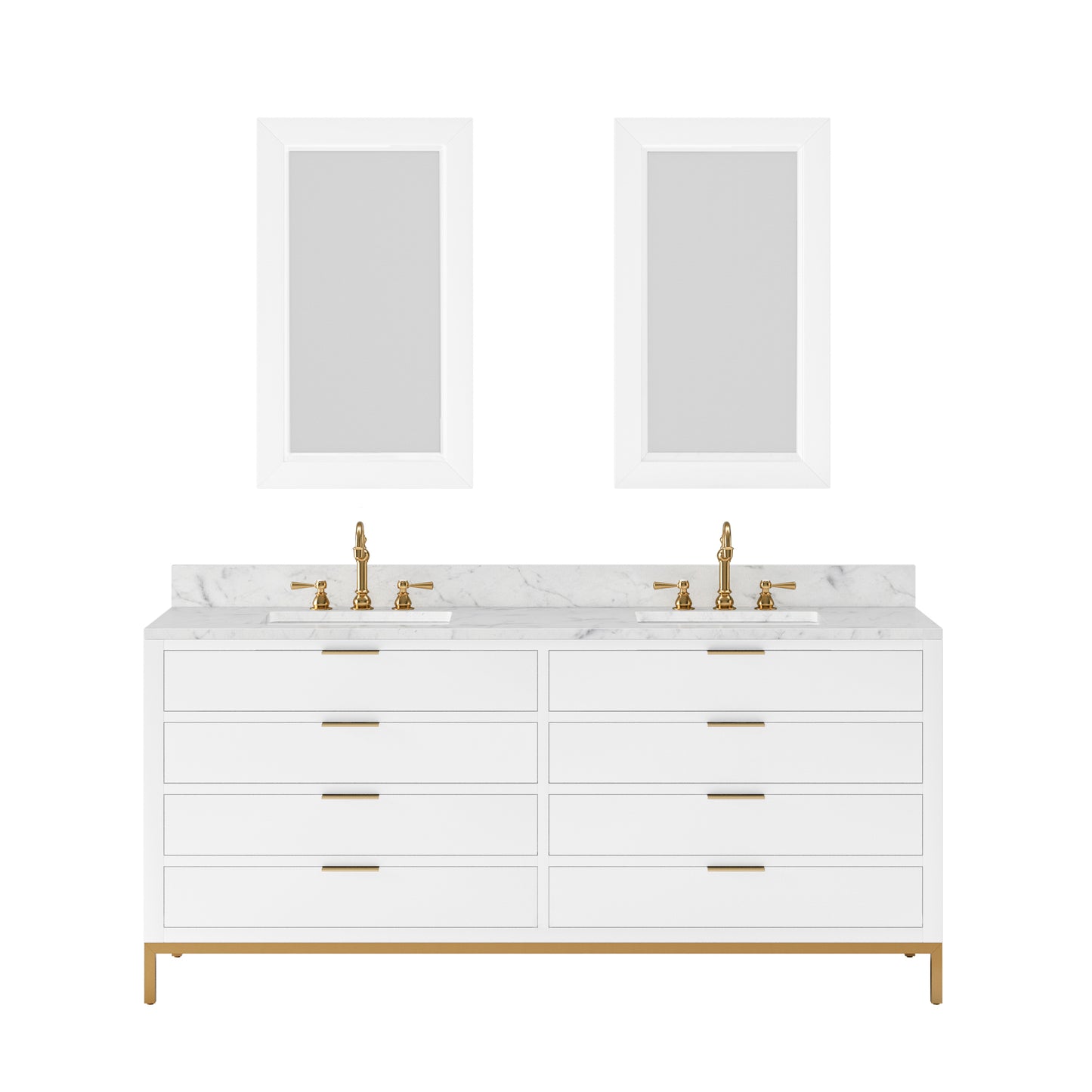 BRISTOL 72"W x 34"H Pure White Double-Sink Vanity with Carrara White Marble Countertop + Rectangular Mirrors (S)