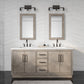 HUGO 72"W x 34.3"H Gray Oak Double-Sink Vanity with Carrara White Marble Countertop + Gooseneck Faucets and Mirrors