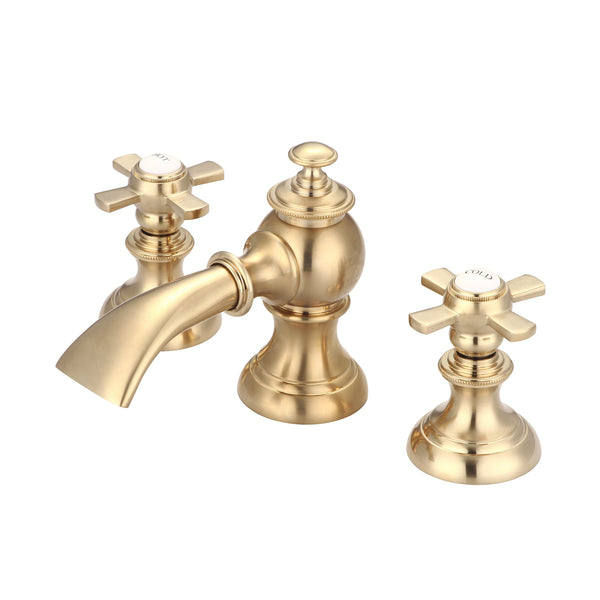 F2-0013-06-FX Satin Gold Waterfall with Flat Cross Handles True Brass Bathroom Faucet