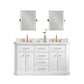 PALACE 60"W x 34"H Pure White Vanity with Carrara Quartz Countertop + Faucets & Mirrors (F2-0012), Satin Gold Finish Hardware & Chrome Finish Mirror (B)