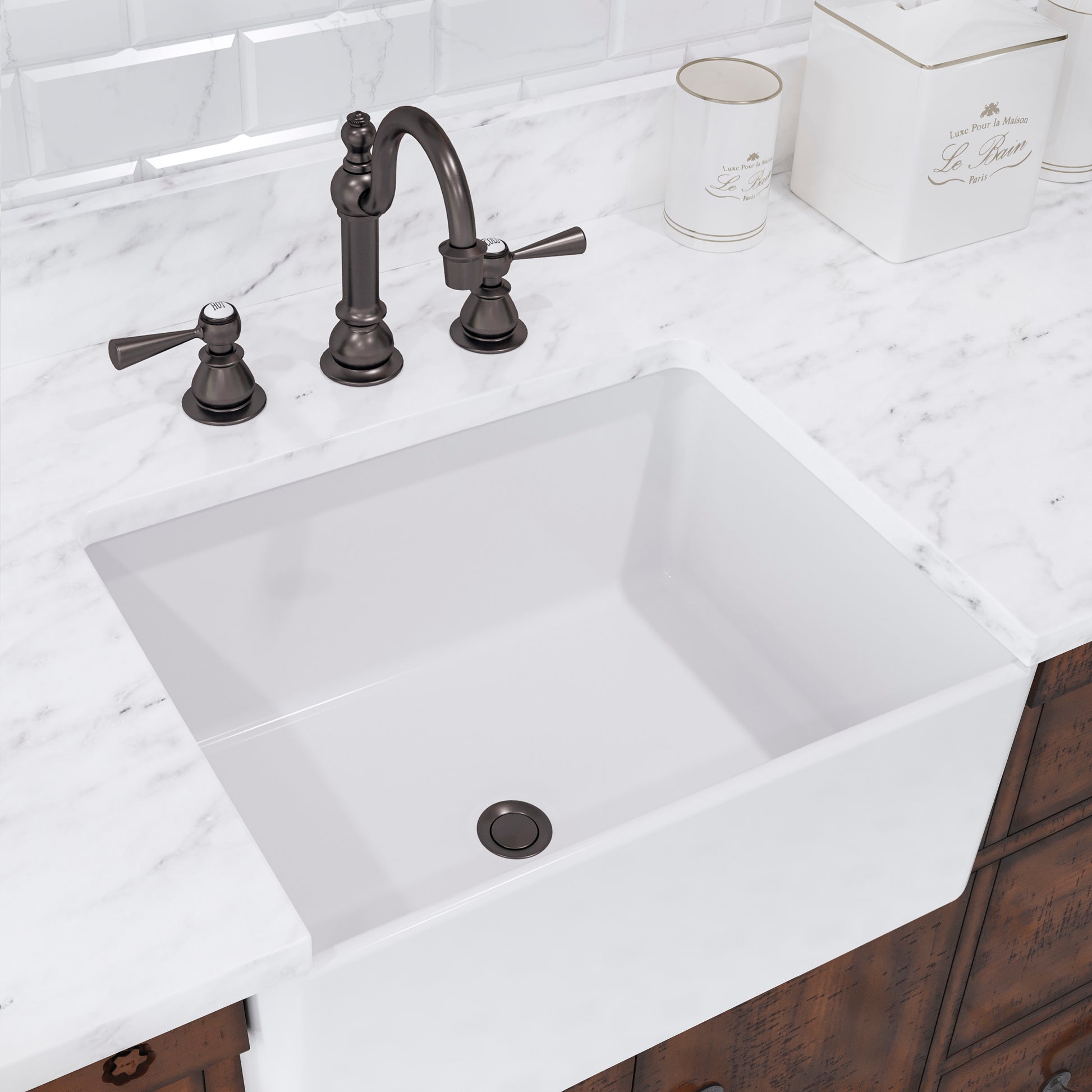 PAISLEY 72"W x 33"H Sierra Rustic Double-Sink Vanity with Carrara White Marble Countertop + Hook Faucet and Mirror