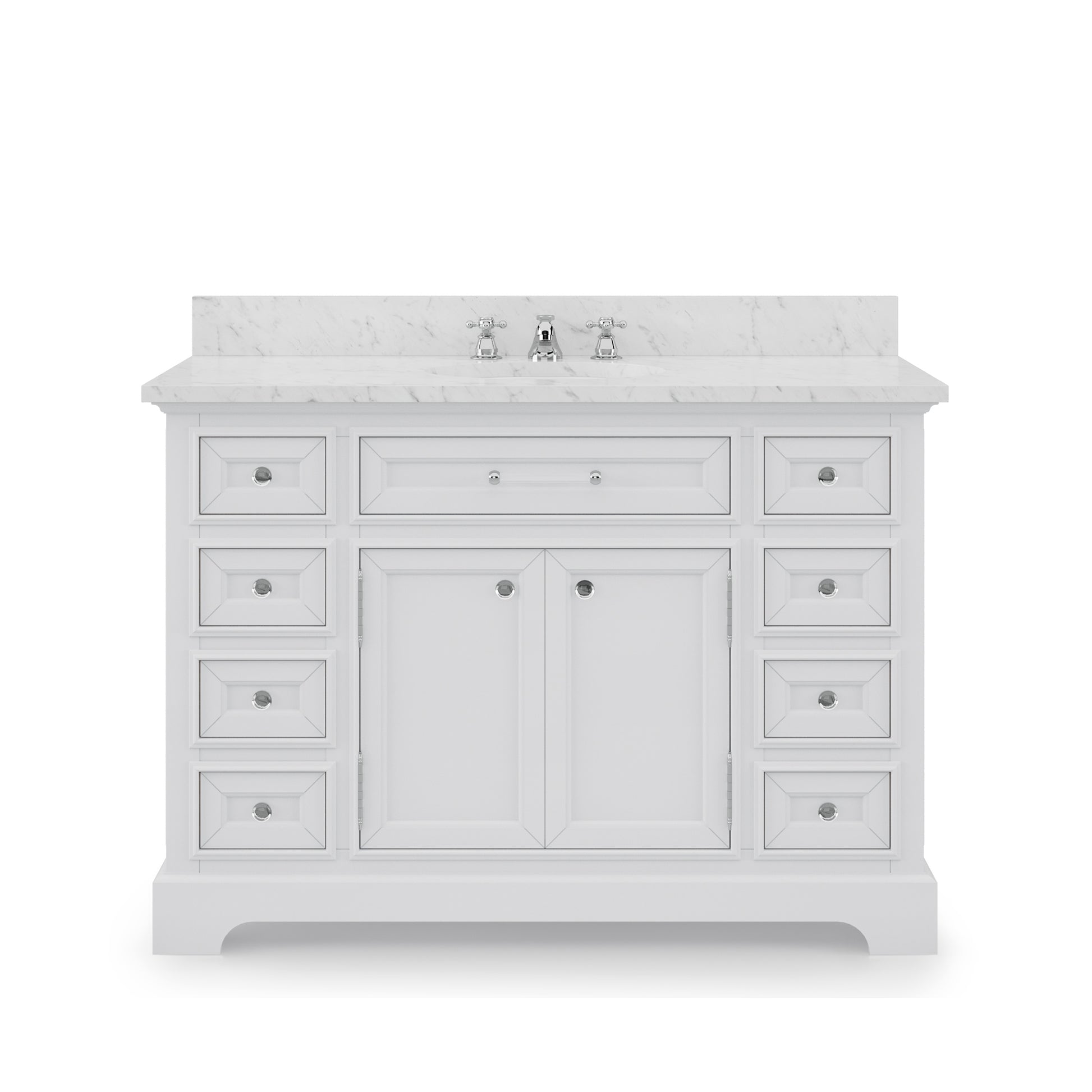 DERBY 48"W x 34"H Pure White Single-Sink Vanity with Carrara White Marble Countertop + Faucet