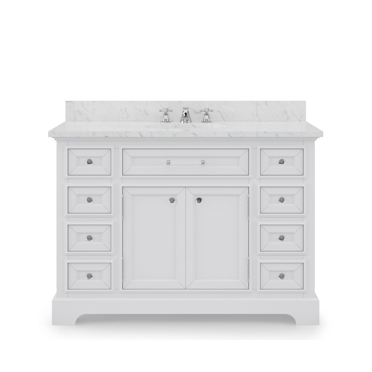 DERBY 48"W x 34"H Pure White Single-Sink Vanity with Carrara White Marble Countertop + Faucet