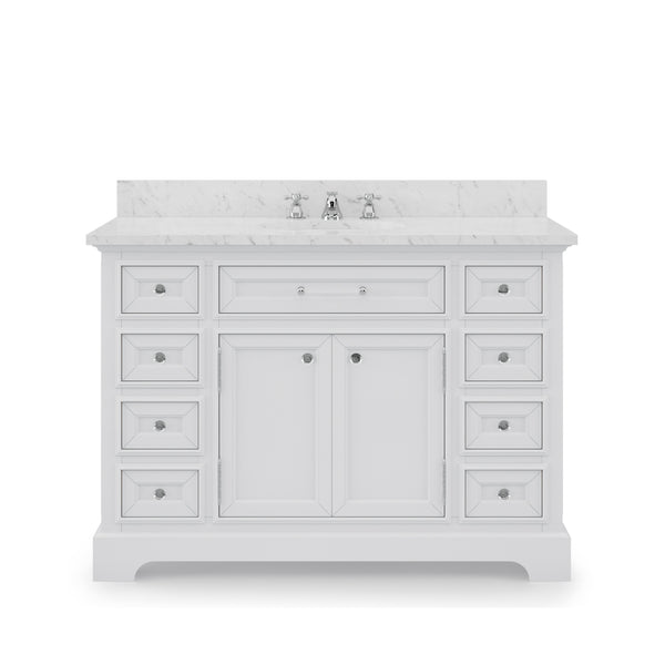 DERBY 48W x 34H Pure White Single-Sink Vanity with Carrara White Marble Countertop + Faucet