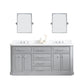 PALACE 72"W x 34"H Cashmere Gray Vanity with Carrara Quartz Countertop + Faucets & Mirror (F2-0009), Chrome Finish Hardware & Mirror