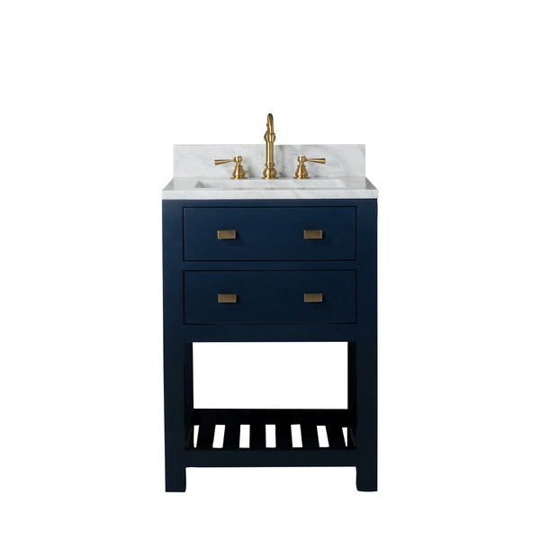 MADALYN 24W x 34H Monarch Blue Single-Sink Vanity with Carrara White Marble Countertop + Faucets (F2-0012)