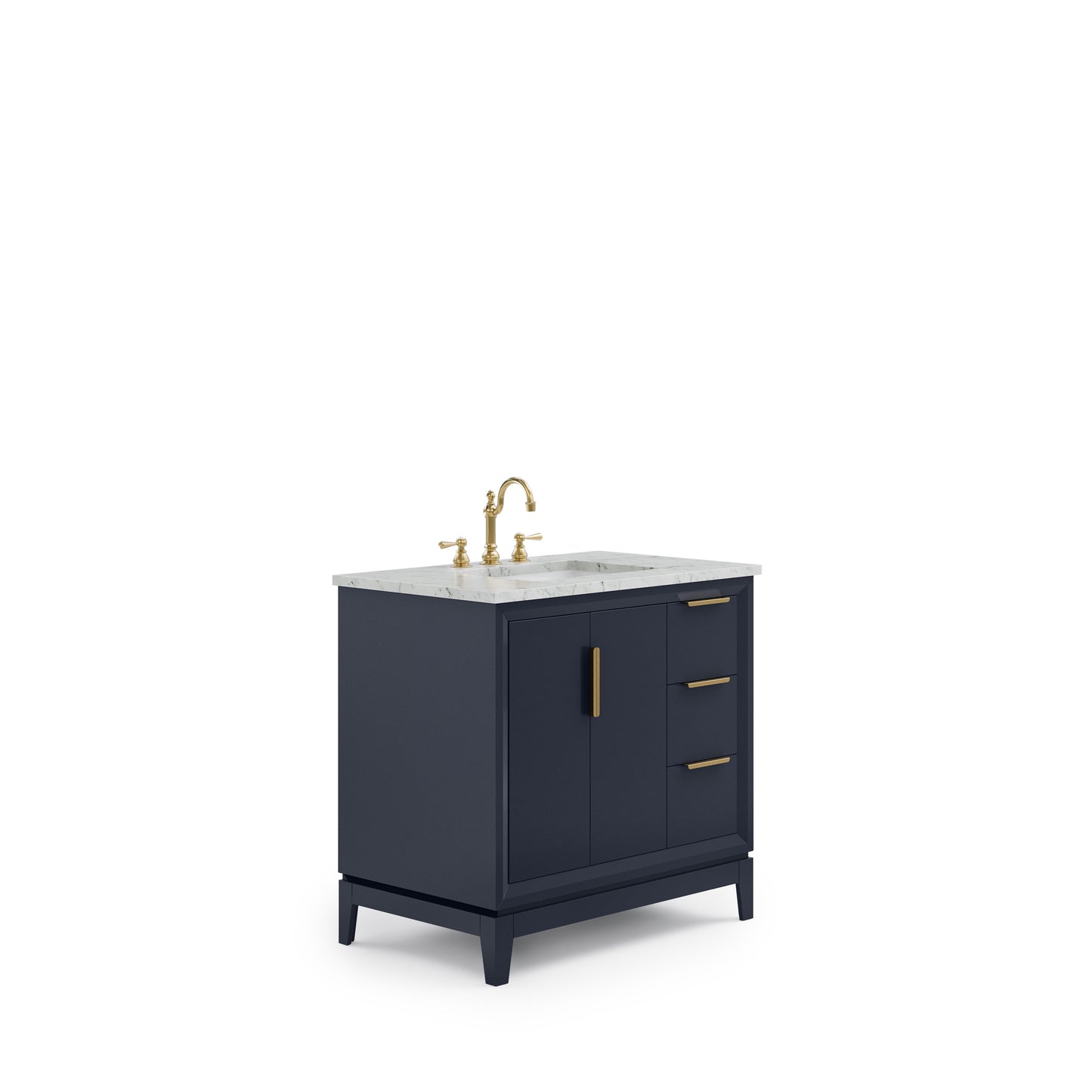 ELIZABETH 36"W x 34.25"H Monarch Blue Single-Sink Vanity with Carrara White Marble Countertop + Faucets (F2-0012-06-TL)