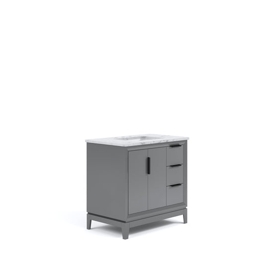 ELIZABETH 36"W x 34.25"H Cashmere Gray Single-Sink Vanity with Carrara White Marble Countertop