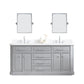 PALACE 72"W x 34"H Cashmere Gray Vanity with Carrara Quartz Countertop + Faucets & Mirror (F2-0012), Chrome Finish Hardware & Mirror