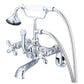 Vintage Classic Adjustable Center Wall Mount Tub Faucet With Swivel Wall Connector & Handheld Shower in Chrome Finish, With Metal Lever Handles, Hot And Cold Labels Included