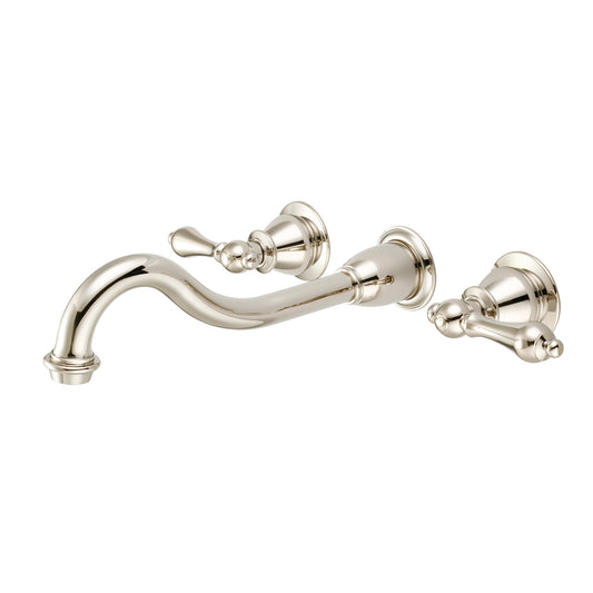 Elegant Spout Wall Mount Vessel/Bathroom Faucets in Polished Nickel Finish, With Metal Lever Handles Without Labels