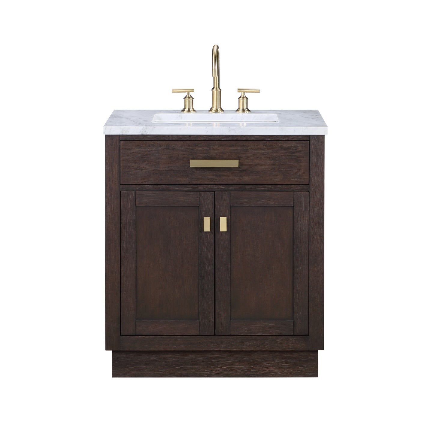 CHESTNUT 30"W x 34.2"H Brown Oak Single-Sink Vanity with Carrara White Marble Countertop