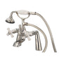 Vintage Classic 7" Spread Deck Mount Tub Faucet With Handheld Shower in Polished Nickel Finish, With Porcelain Cross Handles, Hot And Cold Labels Included