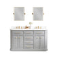 PALACE 60"W x 34"H Cashmere Gray Vanity with Carrara Quartz Countertop + Faucets & Mirrors (F2-0013), Satin Gold Finish Hardware & Chrome Finish Mirror (B)