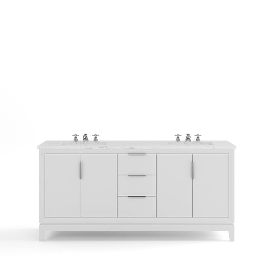 ELIZABETH 72"W x 34.25"H Pure White Double-Sink Vanity with Carrara White Marble Countertop + Faucets (F2-0009-01-BX)