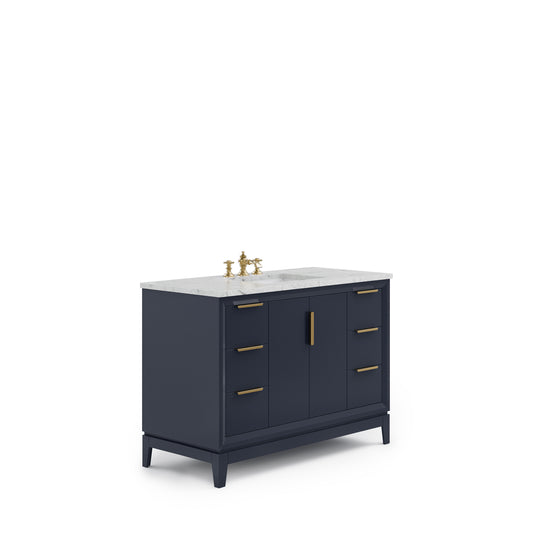 ELIZABETH 48"W x 34.25"H Monarch Blue Single-Sink Vanity with Carrara White Marble Countertop + Faucets (F2-0013-06-FX)