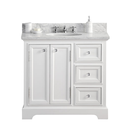 DERBY 36"W x 34"H Pure White Single-Sink Vanity with Carrara White Marble Countertop