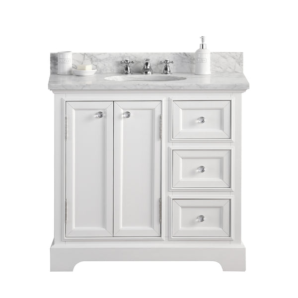 DERBY 36W x 34H Pure White Single-Sink Vanity with Carrara White Marble Countertop