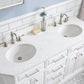 PALACE 60"W x 34"H Pure White Vanity with Carrara Quartz Countertop + Faucets (F2-0012), Polished Nickel Finish Hardware