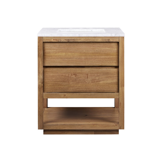 OAKMAN 30"W x 34.3"H Mango Wood Single-Sink Vanity with Carrara White Marble Countertop