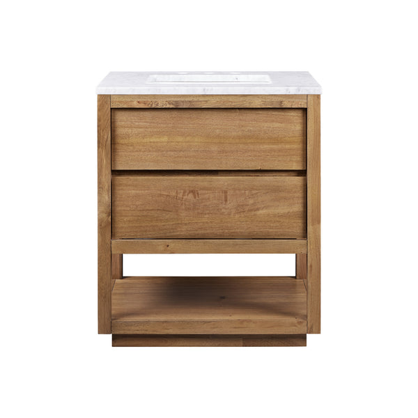 OAKMAN 30W x 34.3H Mango Wood Single-Sink Vanity with Carrara White Marble Countertop