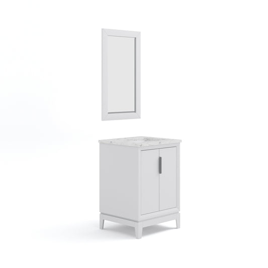 ELIZABETH 24"W x 34.25"H Pure White Single-Sink Vanity with Carrara White Marble Countertop + Mirror