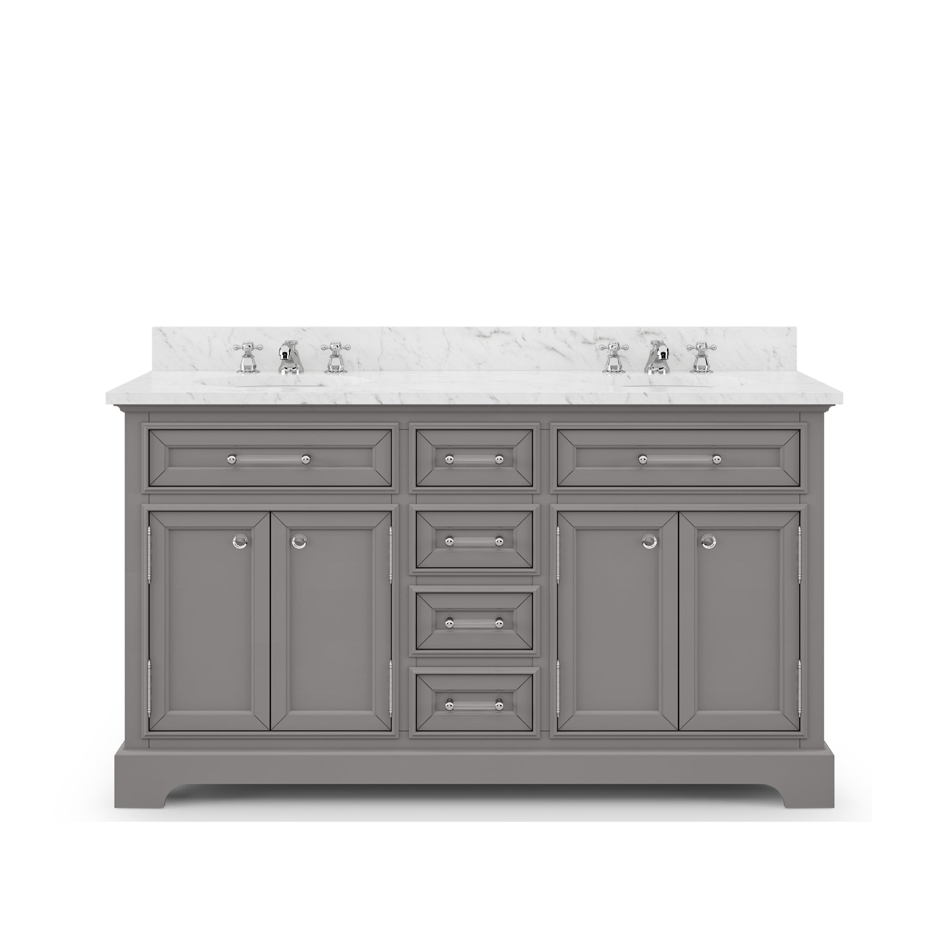 DERBY 60"W x 34"H Cashmere Gray Double-Sink Vanity with Carrara White Marble Countertop + Faucet