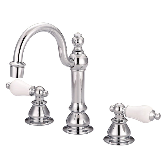 American 20th Century Classic Widespread Bathroom F2-0012 Faucets With Pop-Up Drain in Chrome Finish, With Porcelain Lever Handles