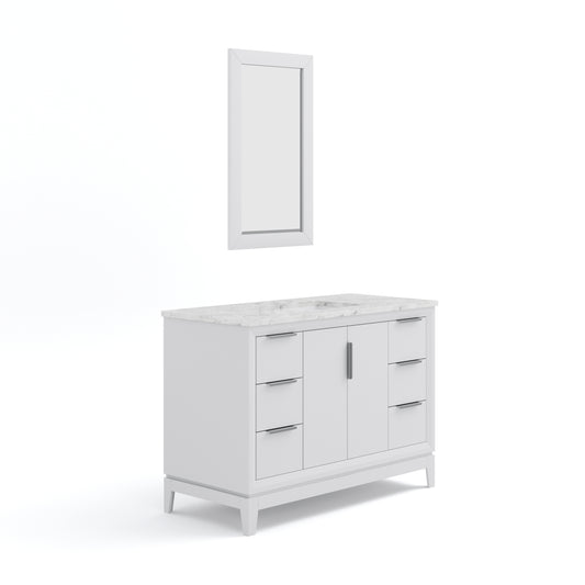 ELIZABETH 48"W x 34.25"H Pure White Single-Sink Vanity with Carrara White Marble Countertop + Mirror