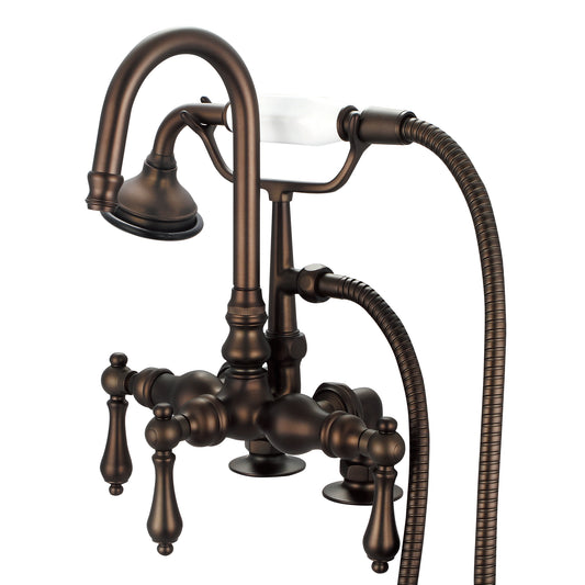 Vintage Classic 3.375" Center Deck Mount Tub Faucet With Gooseneck Spout, 2" Risers & Handheld Shower in Oil Rubbed Bronze Finish, With Metal Lever Handles Without Labels