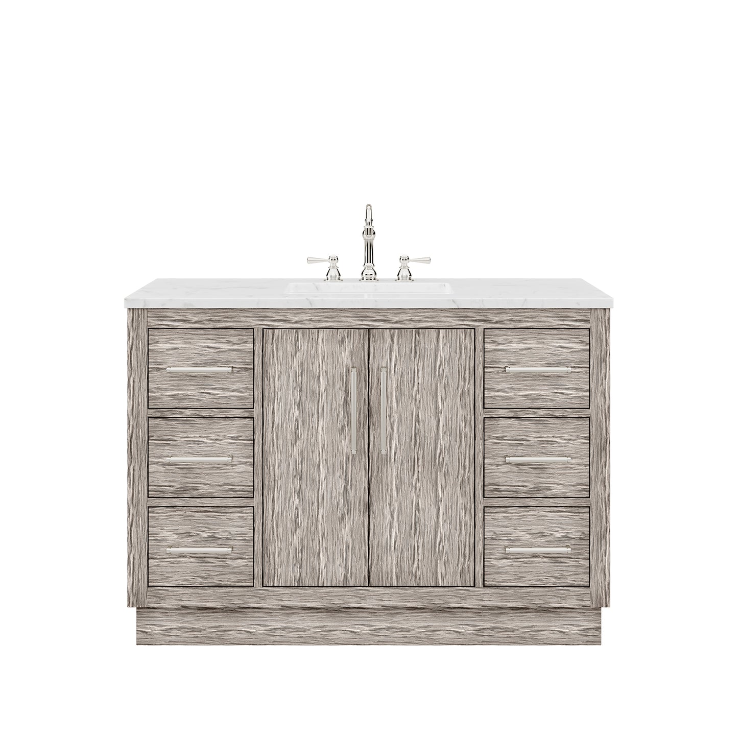 HUGO 48"W x 34.3"H Gray Oak Single-Sink Vanity with Carrara White Marble Countertop + Hook Faucet