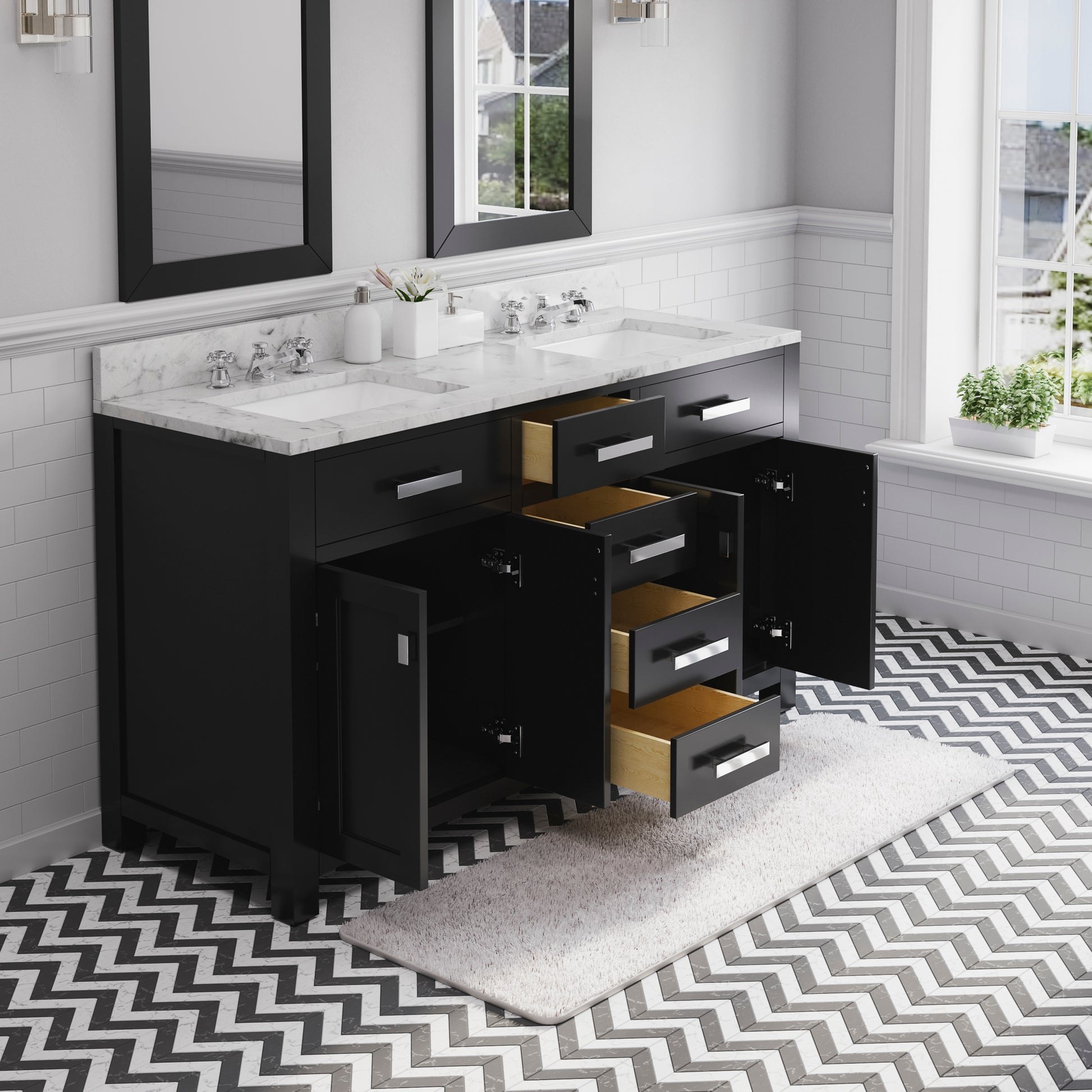 MADISON 60"W x 34"H Espresso Double-Sink Vanity + Mirrors