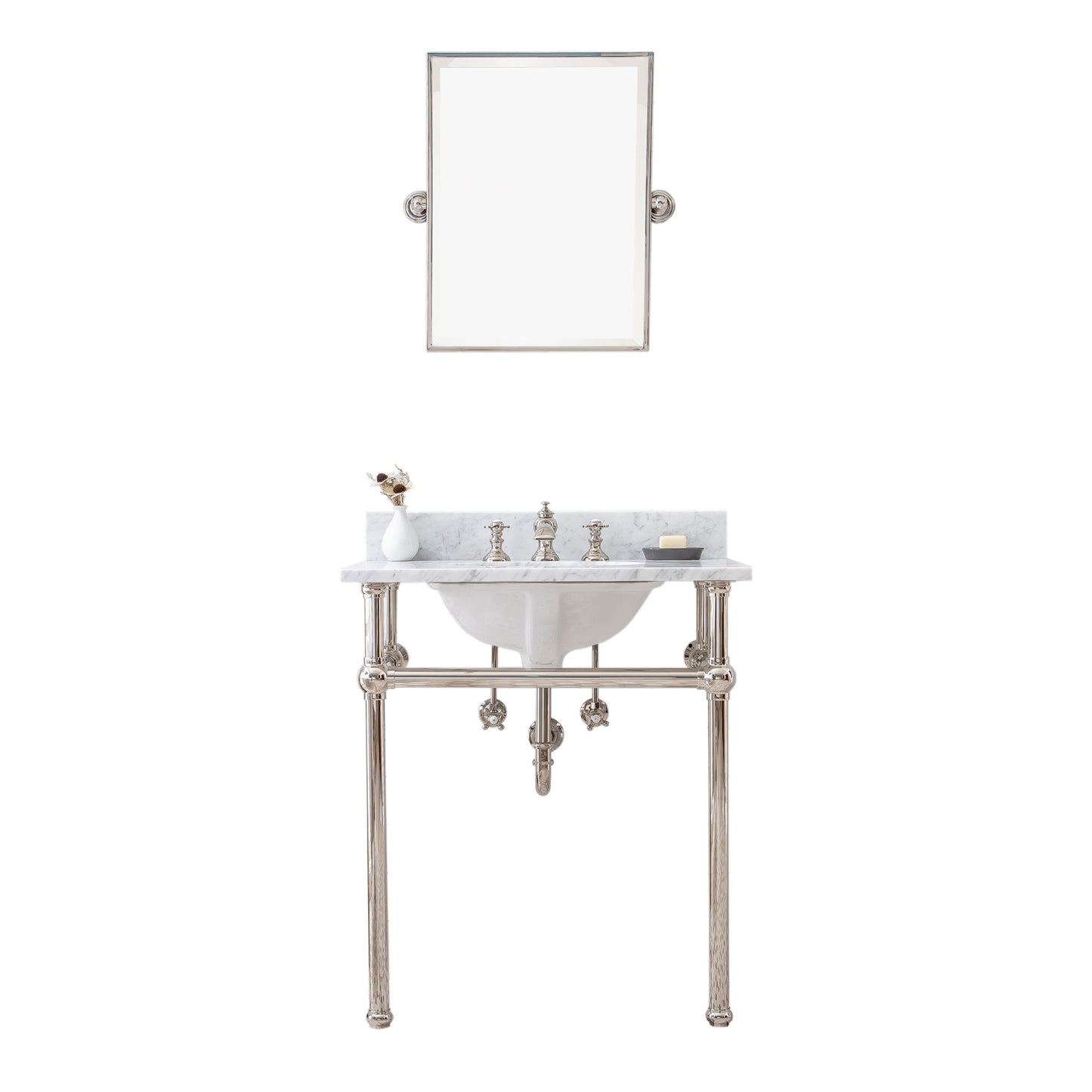 EMBASSY 30"W x 34"H  Single Washstand , P-Trap, Countertop with Sink, F2-0013 Faucet and Mirror included, in Polished Nickel Finish