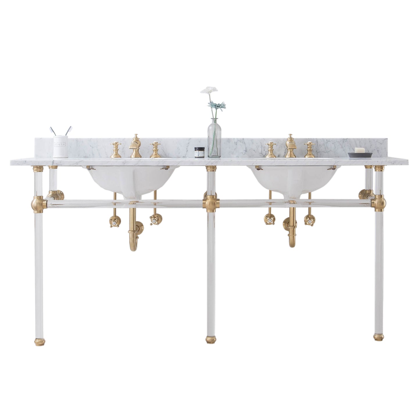 EMPIRE 72"W x 34"H  Double Washstand , P-Trap, Countertop with Sink, and F2-0013 Faucet included, in Satin Gold Finish