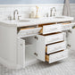 PALACE 72"W x 34"H Pure White Vanity with Carrara Quartz Countertop + Faucets (F2-0012), Polished Nickel Finish Hardware