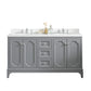 QUEEN 60"W x 34"H Cashmere Gray Double-Sink Vanity with Carrara Quartz Countertop + Faucets (F2-0013)