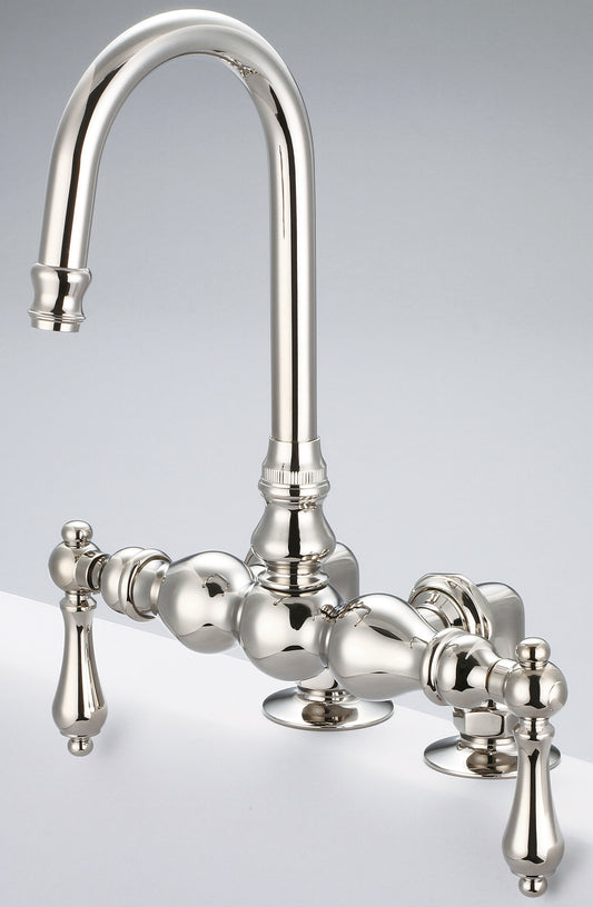 Vintage Classic 3.375" Center Deck Mount Tub Faucet With Gooseneck Spout & 2" Risers in Polished Nickel Finish, With Metal Lever Handles Without Labels