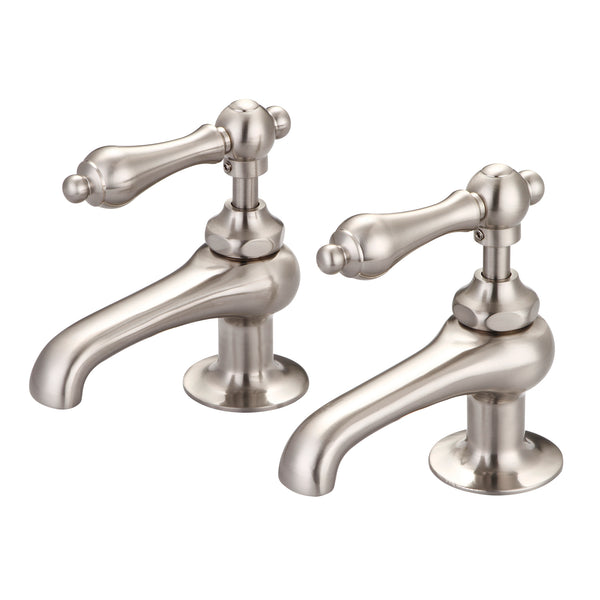 Vintage Classic Basin Cocks Bathroom Faucets in Brushed Nickel Finish, With Metal Lever Handles Without Labels