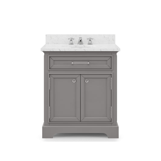 DERBY 30"W x 34"H Cashmere Gray Single-Sink Vanity with Carrara White Marble Countertop + Faucet