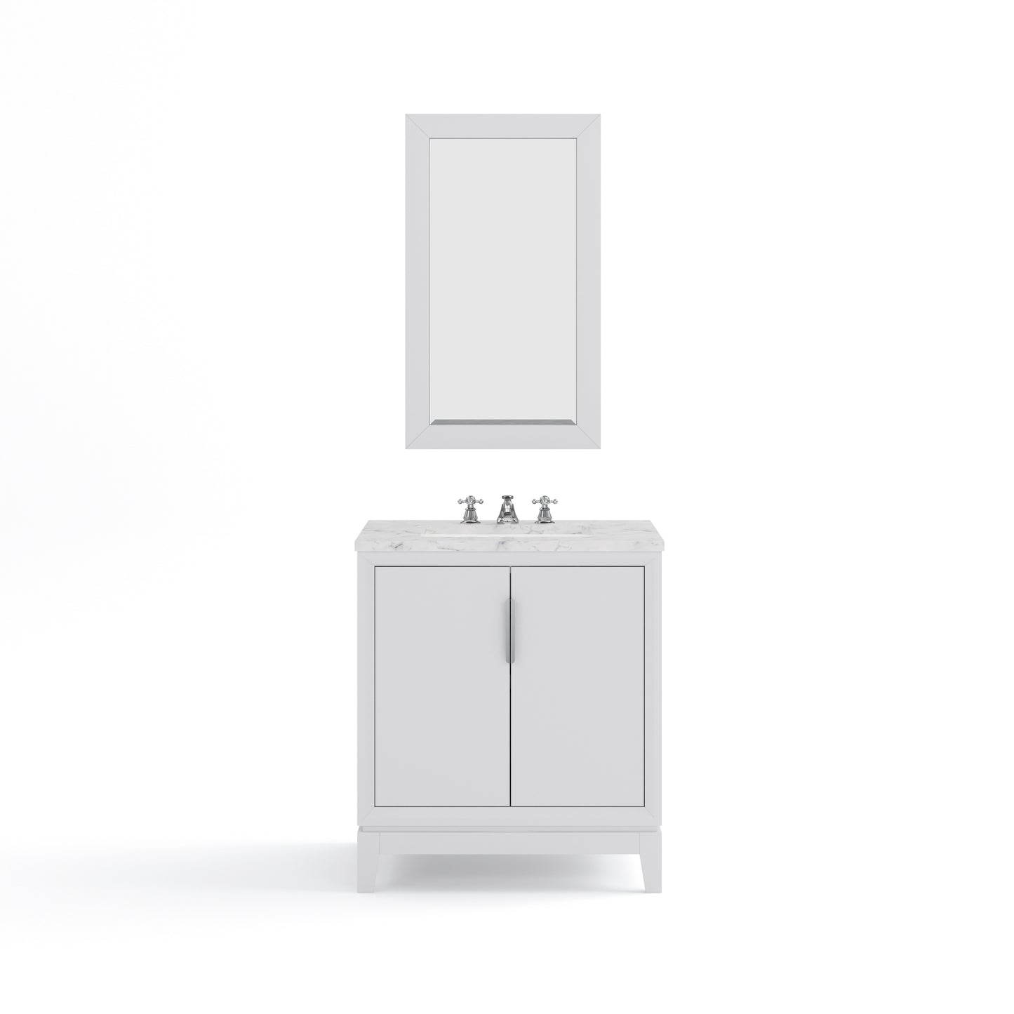 ELIZABETH 30"W x 34.25"H Pure White Single-Sink Vanity with Carrara White Marble Countertop + Faucets & Mirror (F2-0009-01-BX)