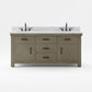 ABERDEEN 72"W x 34"H Grizzle Gray Double-Sink Vanity with Carrara White Marble Countertop + Faucets & Mirrors