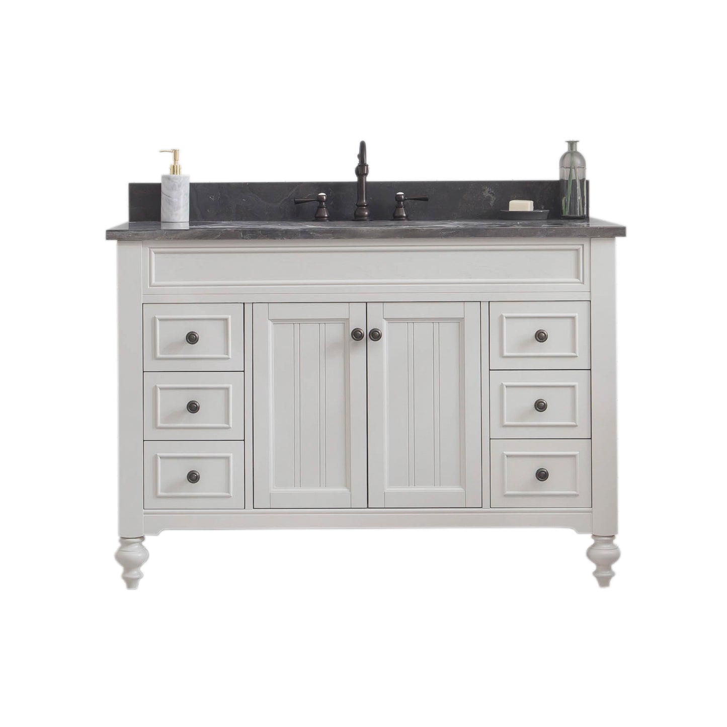 POTENZA 48"W x 34"H Earl Gray Vanity with Blue Limestone Countertop + Faucets B