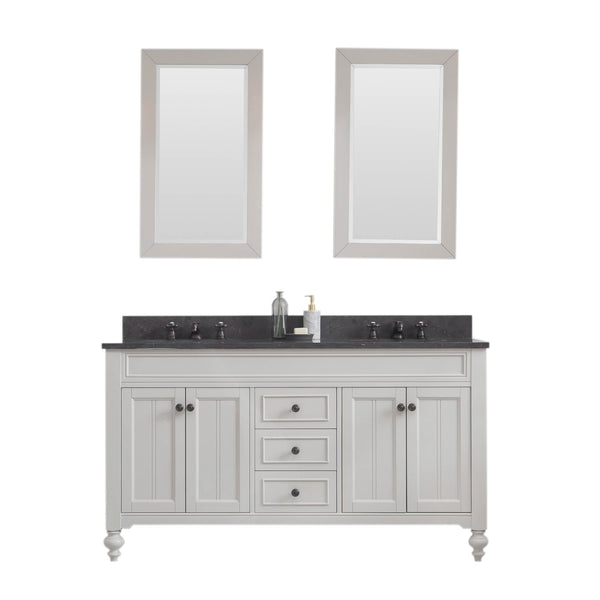 POTENZA 60W x 34H Earl Gray Vanity with Blue Limestone Countertop + Faucets A & Mirror