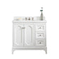 QUEEN 36"W x 34"H Pure White Single-Sink Vanity with Carrara Quartz Countertop + Faucets (F2-0009)