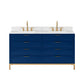 BRISTOL 60"W x 34"H Monarch Blue Double-Sink Vanity with Carrara White Marble Countertop + Satin Gold Gooseneck Faucets