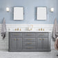 PALACE 72"W x 34"H Cashmere Gray Vanity with Carrara Quartz Countertop + Faucets & Mirrors (F2-0013), Satin Gold Finish Hardware & Chrome Finish Mirror (A)