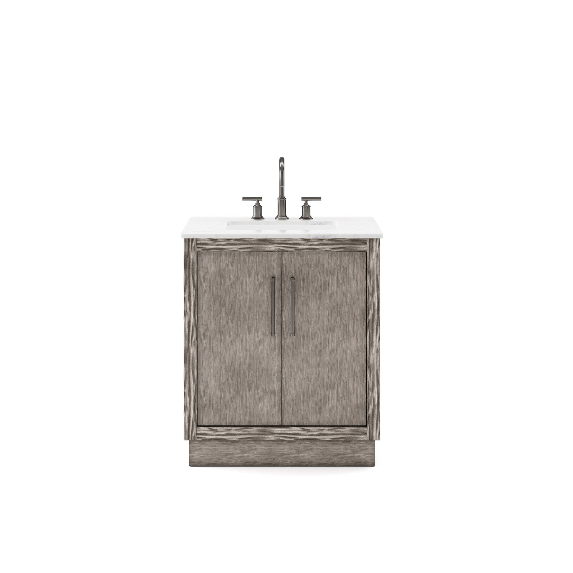 HUGO 30"W x 34.3"H Gray Oak Single-Sink Vanity with Carrara White Marble Countertop + Gooseneck Faucet