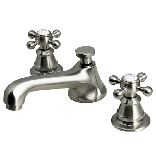 American 20th Century Classic Widespread Bathroom F2-0009 Faucets With Pop-Up Drain in Brushed Nickel Finish, With Metal Cross Handles, Hot And Cold Labels Included