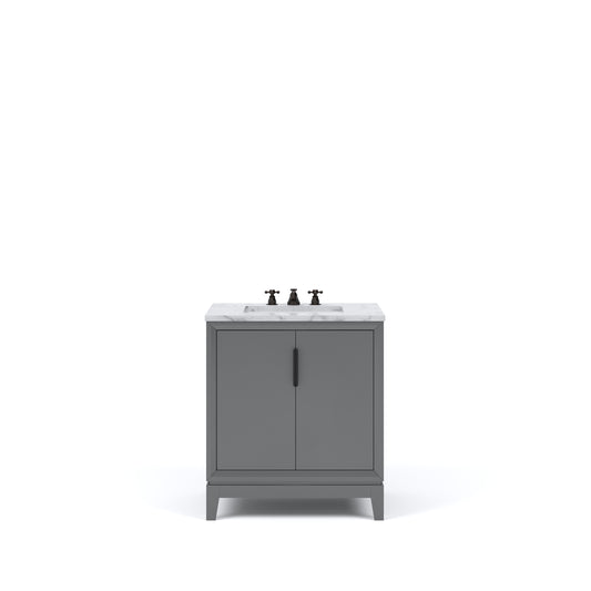 ELIZABETH 30"W x 34.25"H Cashmere Gray Single-Sink Vanity with Carrara White Marble Countertop + Faucets (F2-0009-03-BX)