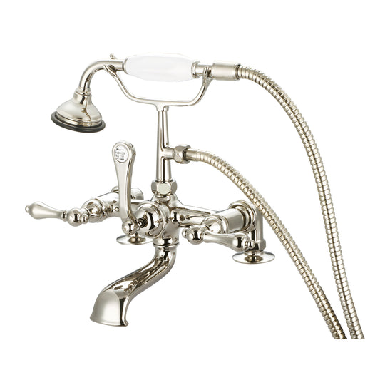 Vintage Classic 7" Spread Deck Mount Tub Faucet With 2" Risers & Handheld Shower in Polished Nickel Finish, With Metal Lever Handles Without Labels